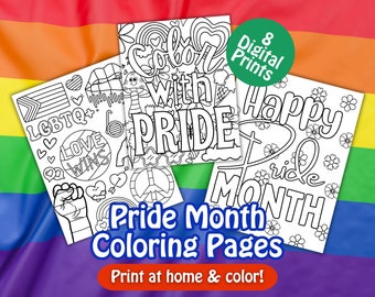 プライド月間ぬりえ、プライド月間ギフト、プライドフラッグ、自宅で印刷、ぬりえ、デジタルぬりえ、LGBTQギフト、LGBTQぬりえ