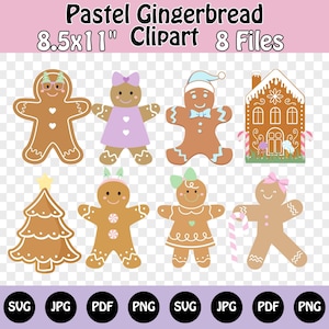 Pastel Gingerbread Clipart, Gingerbread house Clipart, Gingerbread PNG, Gingerbread Man SVG, Pink Gingerbread, Gingerbread girl, Christmas