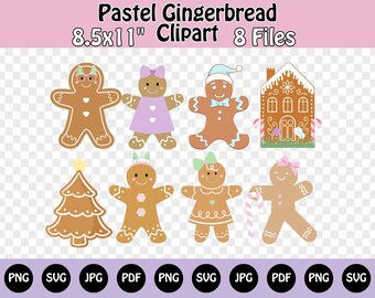 Pastel Gingerbread Clipart, Gingerbread house Clipart, Gingerbread PNG, Gingerbread Man SVG, Pink Gingerbread, Gingerbread girl, Christmas