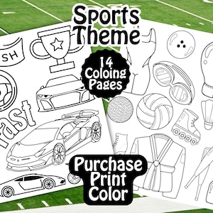 Sports Coloring Sheet, Dancer Coloring Page, Baseball Coloring Sheet, Football Coloring Sheet, Sports PNG, Dance Coloring Sheet, Set of 14