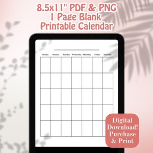Blank Calendar Printable, Print at Home, Monthly Blank Calendar, Simple ...