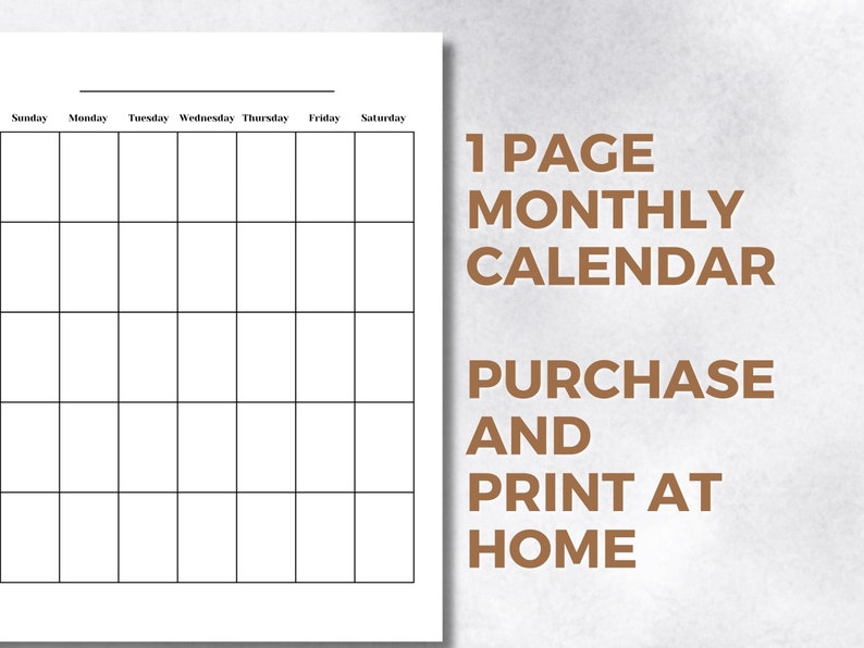 Blank Calendar Printable, Print at Home, Monthly Blank Calendar, Simple ...