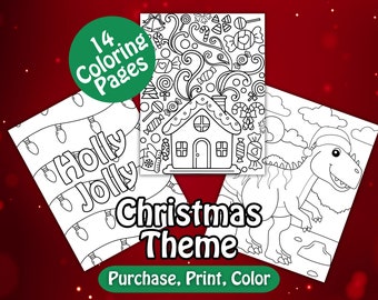 クリスマスぬり絵、クリスマスぬり絵（印刷可能）、子供向けクリスマスぬり絵、14枚セット、大人向け印刷可能ぬり絵