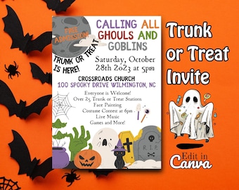Trunk or Treat Flyer, Editable Trunk or Treat Invite, Halloween Invite, Canva Template, Fall Festival Invite, Trunk or Treat Flyer Editable