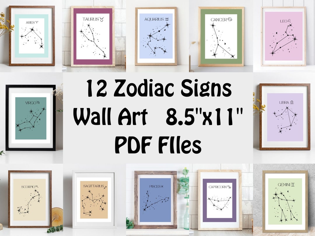 Zodiac sign wall art zodiac printable wall art zodiac sign etsy