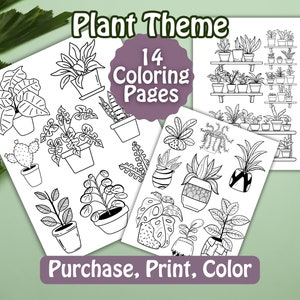 Plant Coloring Pages, Plant PNG, House Plant Coloring Pages, Plant Coloring Sheet, Coloring Pages for Kids, Digital Coloring Pages