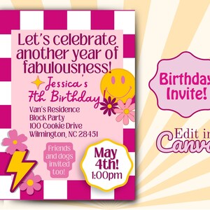 Pink Themed Birthday Invite, Birthday Invite Girls, Birthday Invite Template, Girls Birthday Invitation, Girls Birthday Party Invitation