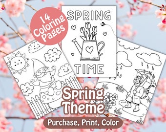 Spring Coloring Pages, Spring Coloring pages for kids, Adult Printable Coloring Sheet, Spring Prints, Spring PNG, Floral Coloring page