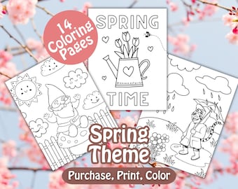 Páginas para colorear de primavera, Páginas para colorear de primavera para niños, Hoja para colorear imprimible para adultos, Impresiones de primavera, PNG de primavera, Página para colorear floral