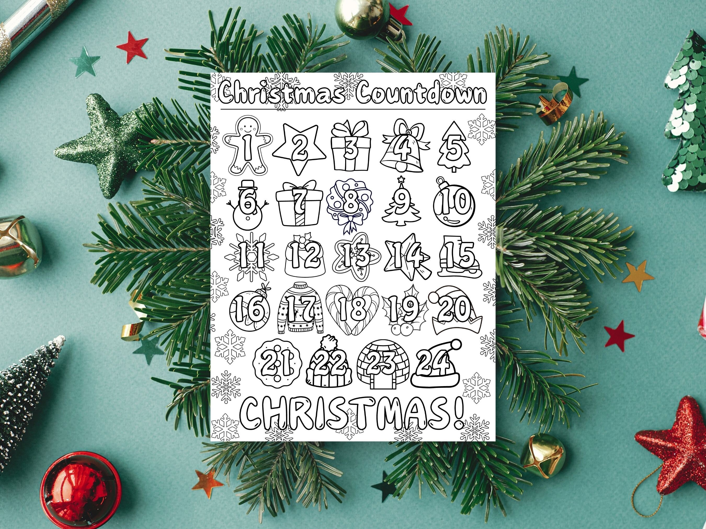 Christmas Countdown Coloring Page, Christmas Countdown, Digital ...