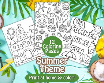 Summer Coloring Pages, Summer Coloring pages for kids, Adult Printable Coloring Sheet, Summer Prints, Beach PNG, Beach Coloring page