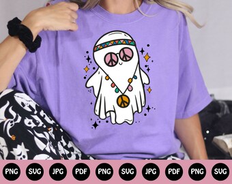 Ghost SVG, Halloween Design, Hippie Halloween, hippie ghost, ghost design, Halloween tshirt, ghost tshirt, ghost print, retro ghost, hippie