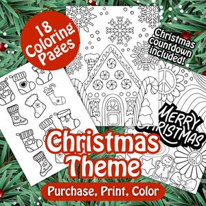 Christmas Coloring Book, Christmas Coloring Sheets Printable, Christmas Coloring Pages for kids, Set of 18, Adult printable Coloring Sheet