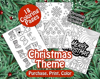 Christmas Coloring Book, Christmas Coloring Sheets Printable, Christmas Coloring Pages for kids, Set of 18, Adult printable Coloring Sheet