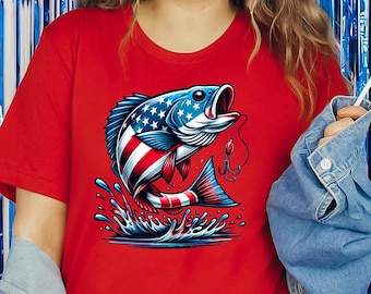 USA Flag Fishing T-Shirt: Patriotic American Angler Tee
