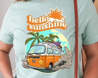Hello Sunshine Graphic Tee: Summer Beach Vacation Shirt