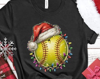 Santa Baseball Christmas Lights T-Shirt: Funny Holiday Sports Tee
