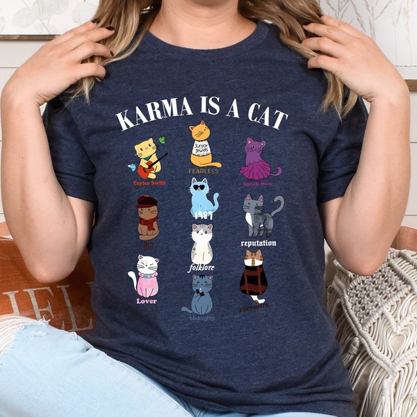 Karma Is A Cat Eras Shirts, Taylor Eras Cat T-Shirt, Me And Karma Vibe Like That Shirt, Swift Cat Shirt, Karma Lyric Merch, Midnights Shirts