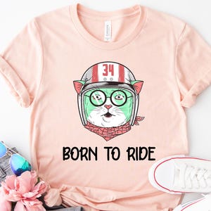Born to Ride Cat Shirt, Funny Cat Biker T-Shirt, Cute Motorcycle Cat Tee, Cat Lover Gift, Cool Animal Graphic Shirt for Men & Women