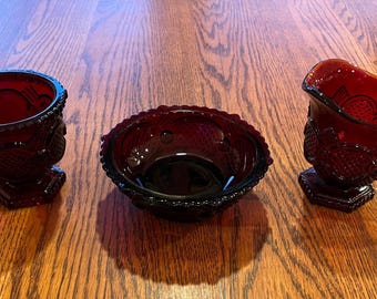 Ruby Red Sugar & Creamer Avon Cape Cod Collection
