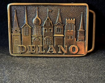 Vintage Solid Brass Commemorative “Delano” Belt Buckle