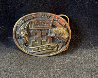 Zebco Fishing Belt Buckle 33rd Anniversary 1988 Brass Limited Edition Vintage