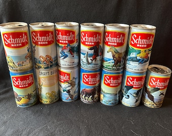 Vintage Schmidt Beer Flat Top Beer Cans, Set of 13