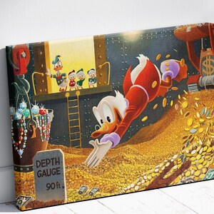 scrooge mcduck Leinwand / Poster - Gold McDuck Geld Graffiti Wandkunst, großes gerahmtes Dekor, fertig zum Aufhängen