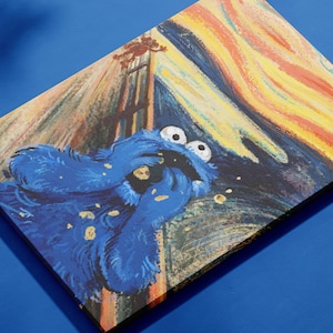Toile/poster Cookie Monster, peinture parodie Scream, art mural Edward Munch, oeuvre d'art Pop Art, impression d'affiche de haute qualité, prêt à accrocher