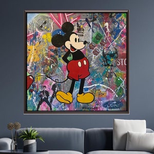 Arte de pared de Mickey Mouse, lienzo/póster estilo Banksy, decoración de personajes de dibujos animados, impresión en lienzo de alta calidad, arte pop, decoración de pared, listo para colgar