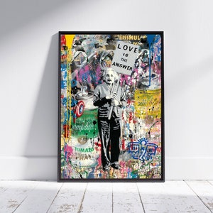Banksy Liebe ist die Antwort Leinwand/Poster, Albert Einstein Poster, Wandkunst, fertig zum Aufhängen