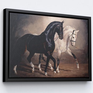 Schwarzweißes Pferd Leinwandkunst, Pferdemalerei Wandkunst, Tierplakat, Premiumqualität Leinwanddruck, Bauernhausdekor, fertig zum Aufhängen