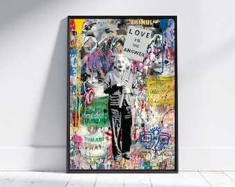 banksy love is the answer canvas/poster, albert einstein poster, wall art, ready to hang