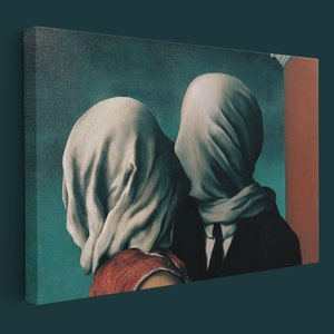 Tela / pôster dos amantes, arte de parede famosa de Rene Magritte, arte de Rene Magritte, reprodução de impressões, tela emoldurada extra grande, pronta para pendurar