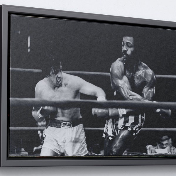 vintage rocky vs apollo wall art, black and white, motivational boxing wall decor, high quality canvas print, extra large art, ready to hang