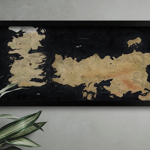 Lienzo/póster panorámico del mapa de Westeros, decoración de pared de Juego de Tronos, impresión vintage, lienzo extra grande, listo para colgar