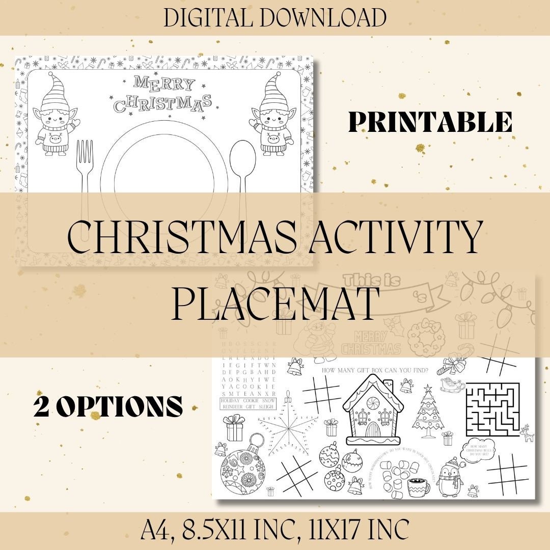 Christmas Activity Placemat Christmas Coloring Placemat Printable
