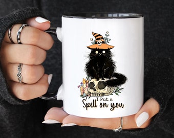 Halloween Cat Coffee Mug: Spooky Witch Hat Black Cat Gift