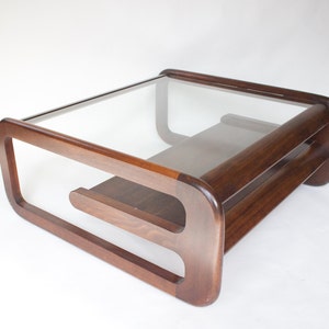 1980s Postmodern Lou Hodges Style Coffee Table from Mersman Bellaire - Vintage Mid Century Modern (MCM) Bauhaus Wood Living Room Furniture