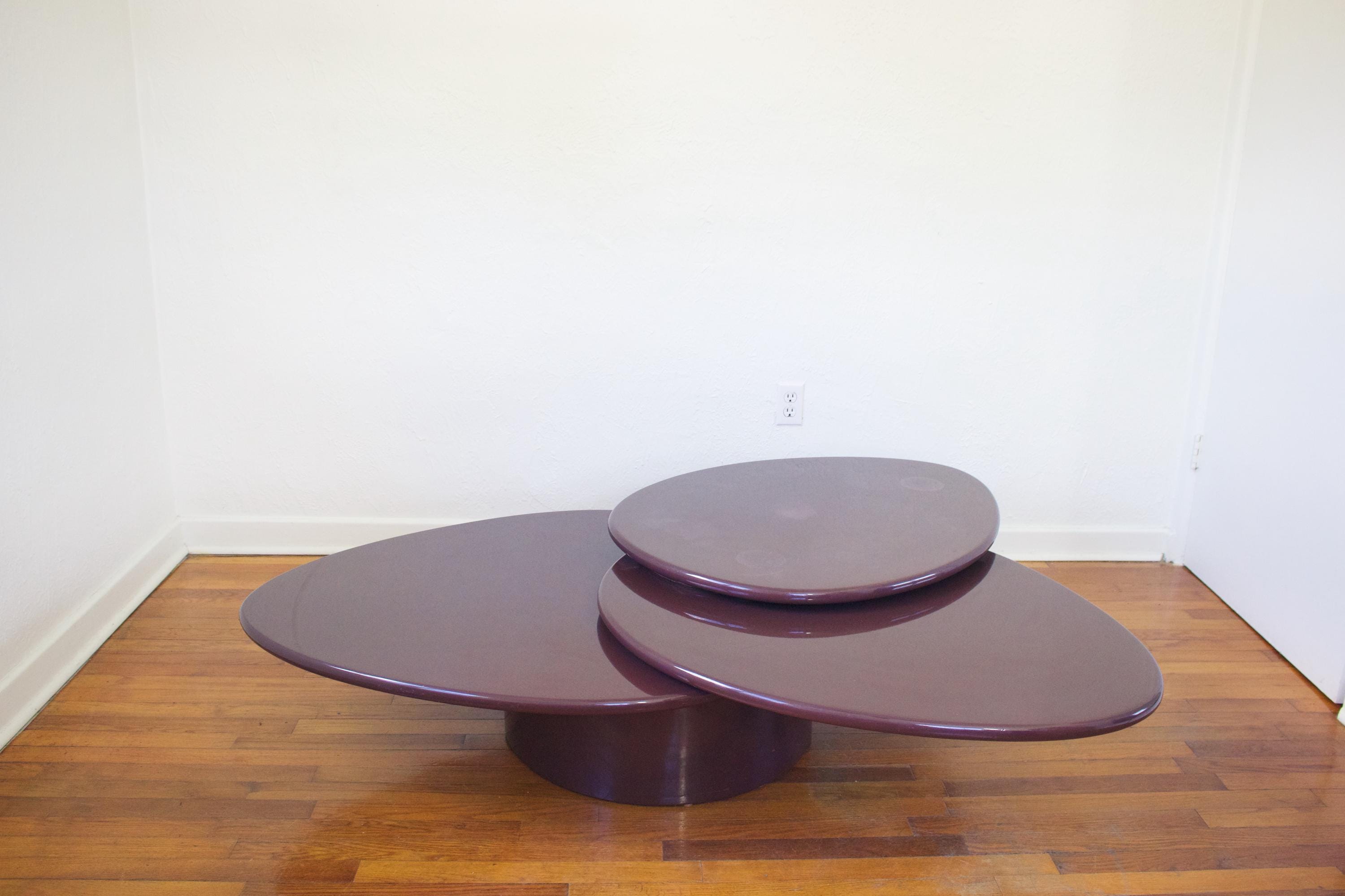 1970s Postmodern Three-tier Swivel Coffee Table by Roger Rougier