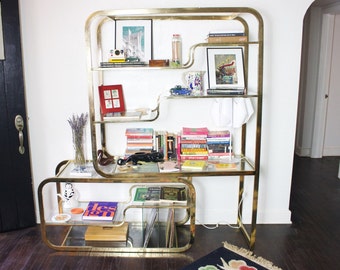 Postmodern Etagere Design Institute of America, Milo Baughman Style - Wall Unit, Bookshelf, Record Holder-Vintage Bauhaus Art Deco