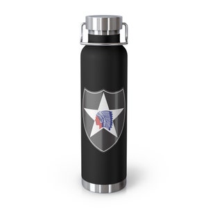 US Army 2nd Infantry Division &quot;Second to None&quot; Copper Vacuum Insulated Bottle, 22oz