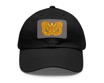 Army Warrant Officer Gold Insignia Dad Hat with Leather Patch (Rectangle)