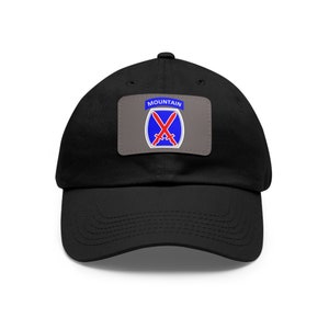 10th Mountain Division Dad Hat with Leather Patch (Rectangle)