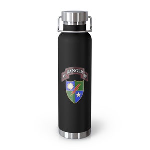 3/75 Batallón de guardabosques, 75.o regimiento de guardabosques Scroll & DUI (RLTW, Sua Sponte) Botella aislada al vacío de cobre, 22 oz *Envío gratuito*