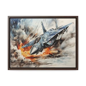 Hot Pursuit F-35 Fighter Jet Watercolor Framed Print - Gallery Canvas Wraps, Horizontal Frame