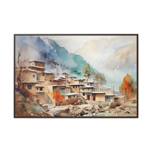 Nuristan, Afghanistan Watercolor Framed Print - Gallery Canvas Wraps, Horizontal Frame