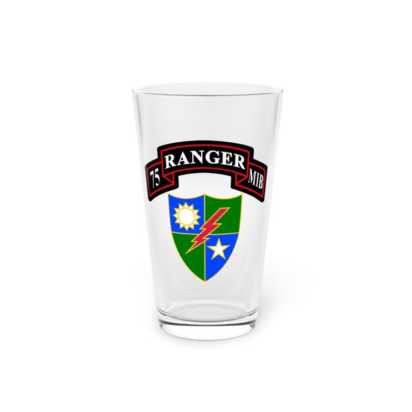 75th Ranger Regimental Military Intelligence Battalion RMIB Scroll & DUI (RLTW, Sua Sponte) Pint Glass, 16oz