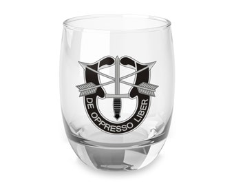 US Army Special Forces Crest De Oppresso Liber Whiskey Glass, 6 oz *Free Shipping*
