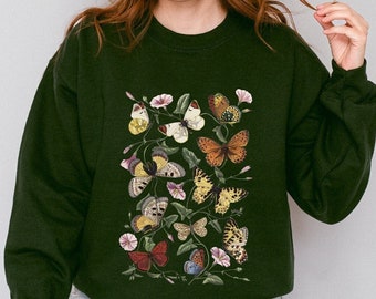 Sweatshirt papillon chemise papillon botanique cadeau pour amoureux de la nature col rond papillon vintage col rond papillon chemise amoureux papillon